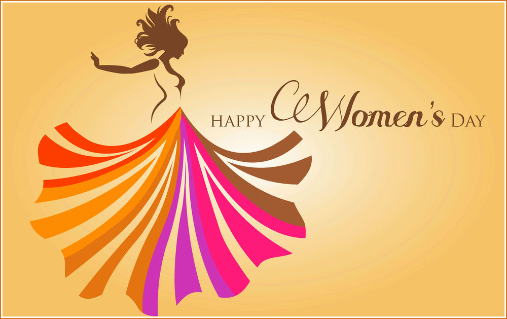 Обои для рабочего стола Силуэт девушки на желтом фоне (Happy womens day / Счастливый женский день)