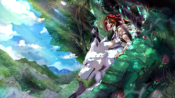 Обои на рабочий стол San / Сан и Moro / Моро из аниме Mononoke Hime / Принцесса Мононокэ, by IFrAgMenTIx