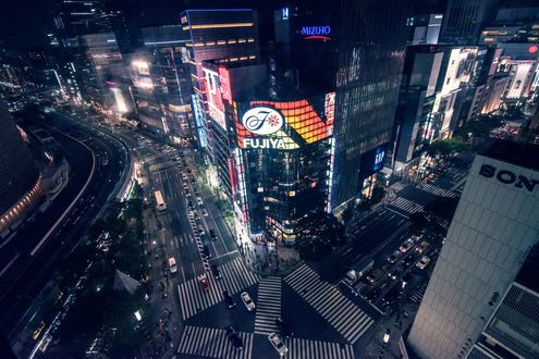 Обои на рабочий стол Огни ночного Токио / Tokyo, автострада вид сверху, Япония / Japan