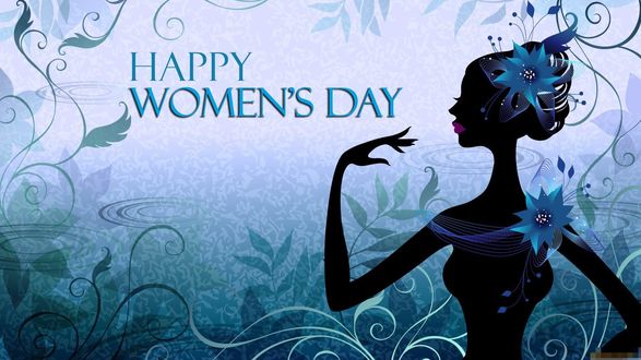 Обои на рабочий стол Силуэт девушки на фоне цветов и абстракции (Happy womens day / Счастливого женского дня)