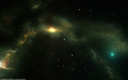 Обои на рабочий стол Космическая туманность с яркими включениями, by Euderion
