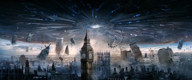 Обои на рабочий стол Разрушение London, England / Лондона, Англия инопланетной цивилизацией, из фильма Independence Day: Resurgence / День независимости: Возрождение