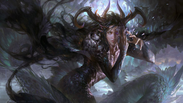Обои на рабочий стол Демон верхом на драконе, Capricornus / Козерог, знак зодиака, by Guangjian Huang