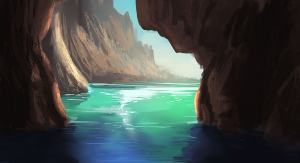 Обои на рабочий стол Вид на море из пещеры, by Skyllee