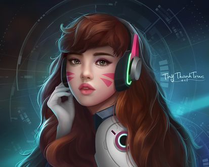 Обои на рабочий стол D. VA / Ханна Сон из игры Overwatch / Дозор, by TinyTruc