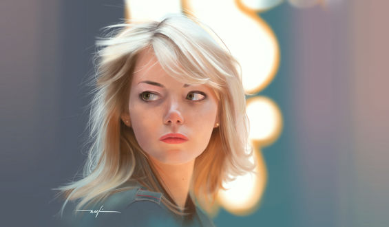Обои на рабочий стол Американская актриса Emma Stone / Эмма Стоун в роли Sam / Сэм из фильма Birdman / Бердмэн, by nashed-potato