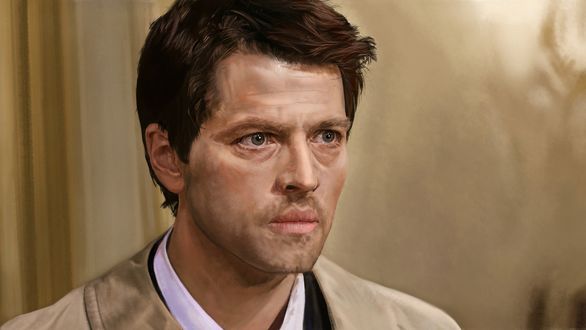 Обои на рабочий стол Американский актер Misha Collins / Миша Коллинз в роли Castiel / Кастиэль из сериала Supernatural / Сверхъестественное, by speedportraits