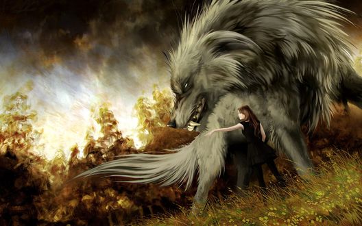 Обои на рабочий стол Девушка со злым волком, by Anna Podedworna