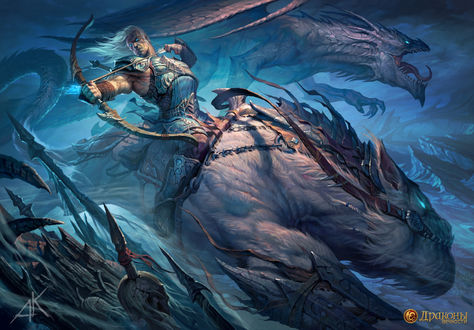 Обои на рабочий стол Воин-Ghost / Призрак с луком на драконе, арт к игре Time of Dragons / Драконы Вечности, by Kuzinskiy