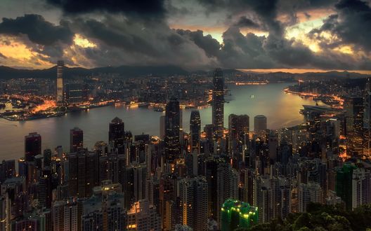 Обои на рабочий стол Вечер в Гонконге / Hong Kong