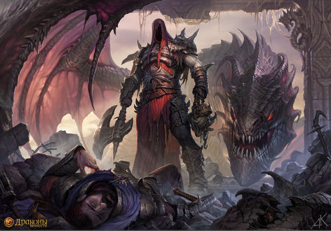 Обои на рабочий стол The Last King / Последний король с драконом, арт к игре Time of Dragons / Драконы Вечности, by Kuzinskiy