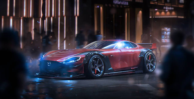 Обои на рабочий стол Тюнингованная Mazda RX-Vision на улице города, by Khyzyl Saleem