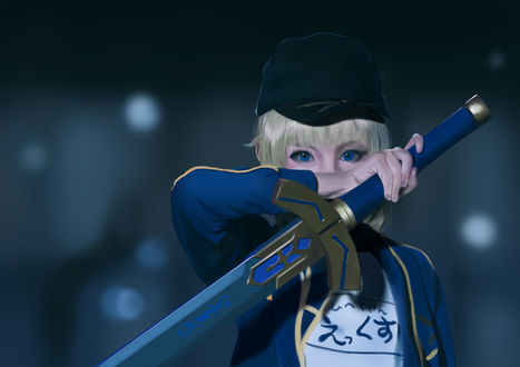 Обои на рабочий стол Saber / Сэйбер с мечом, из игры Fate / Grand Order / Судьба / Великий приказ