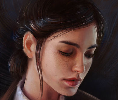 Обои на рабочий стол Портрет грустной девушки, by Mandy Jurgens