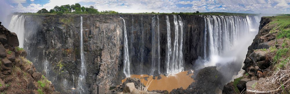 Обои для рабочего стола Водопад Виктория / Victoria Waterfall, Зимбабве / Republic of Zimbabwe, Африка / Africa, панорама, by Albrecht Fietz
