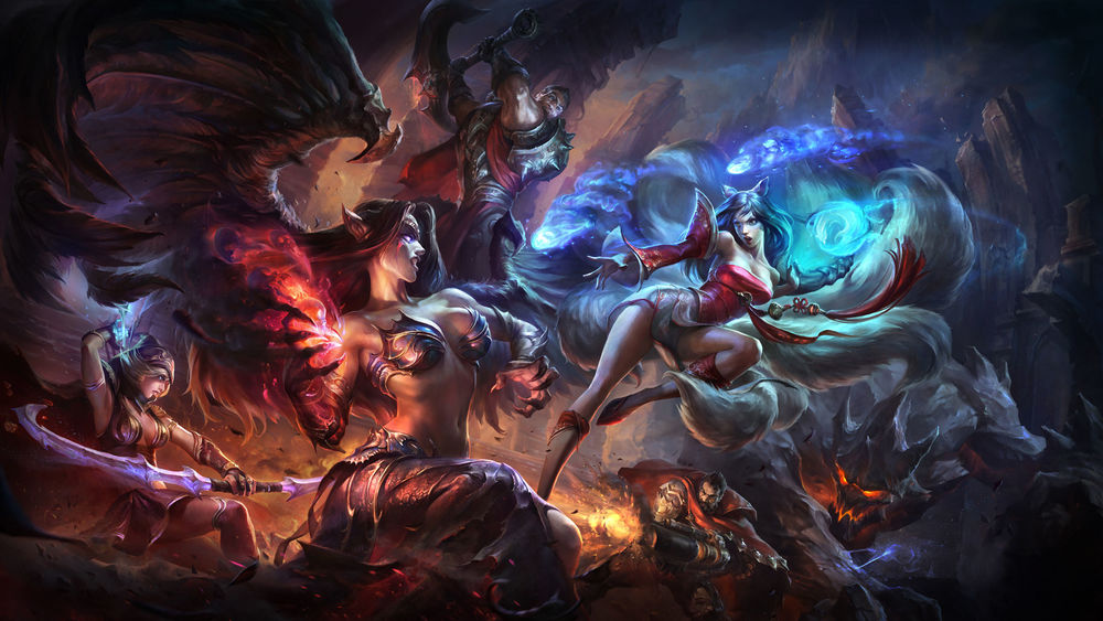 Обои для рабочего стола Ahri vs Morgana / Ахри против Морганы, из игры League of Legends / Лига Легенд, by ddddd210