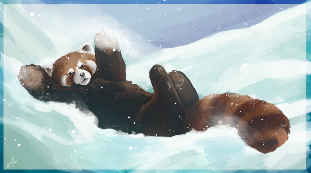 Обои для рабочего стола Панда лежит на снегу, by Skyllee