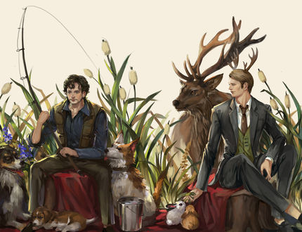 Обои на рабочий стол Hannibal Lecter / Ганнибал Лектер и Will Graham / Уилл Грэм из сериала Hannibal / Ганнибал