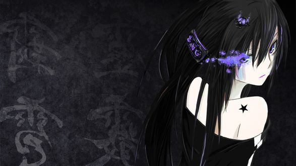 Обои на рабочий стол Black Rock Shooter / Стрелок Черной Скалы из одноименного аниме, оглядывается