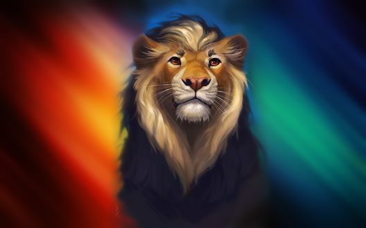 Обои на рабочий стол Лев Муфаса персонаж мультфильма Король Лев / The Lion King на разноцветном фоне