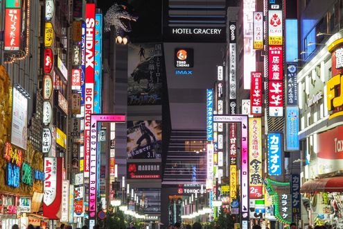 Обои на рабочий стол Огни ночного Токио / Tokyo, район Kabuki / Кабуки, Япония / Japan