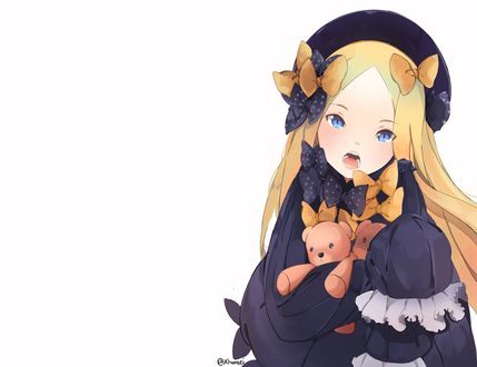 Обои на рабочий стол Abigail Williams с плюшевым мишкой, из игры Fate / Grand Order / Судьба / Великий приказ