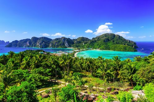 Обои на рабочий стол Панорамный вид островов Phi Phi, Thailand / Пхи Пхи, Тайланд
