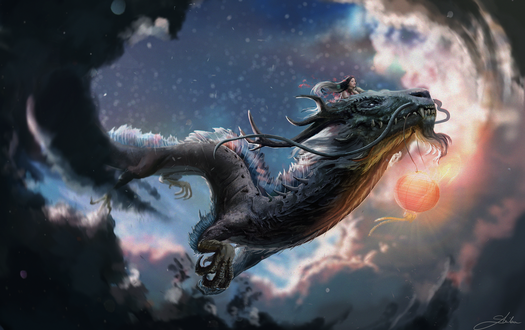 Обои на рабочий стол Flight on the dragon / Полет на драконе, by Skyrawathi