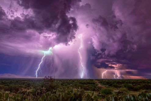 Обои на рабочий стол Столкновение двух штормов над пустыней Sonoran, Arizona, USA / Сонора, Аризона, США, фотограф Danilo Faria