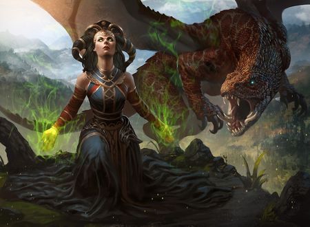 Обои на рабочий стол Колдунья и дракон, by lius lasahido