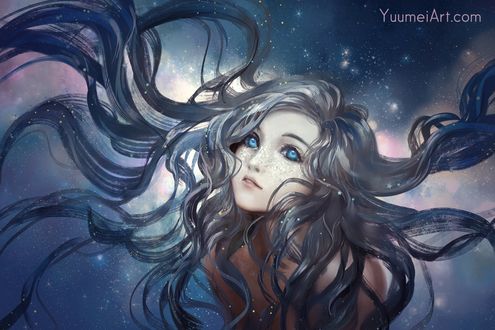 Обои на рабочий стол Девушка с длинными волосами, by Yuumei_Art