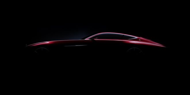 Обои на рабочий стол Бордовый автомобиль Mercedes-Maybach Vision 6 на черном фоне