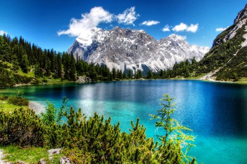 Обои на рабочий стол Красочный вид на вершину Zugspitze, Grainau, Deutschland / Цугшпитце, Грайнау, Германия, by kordi_vahle