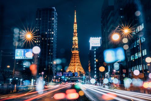 Обои на рабочий стол Огни ночного города, токийская телебашня, Токио / Tokyo, Япония / Japan