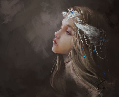 Обои на рабочий стол Девушка с украшением на голове, by Ruiwen-art