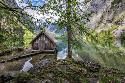 Обои на рабочий стол Домик на озере в горах, Bavaria - Germany / Бавария - Германия, фотограф Achim Thomae
