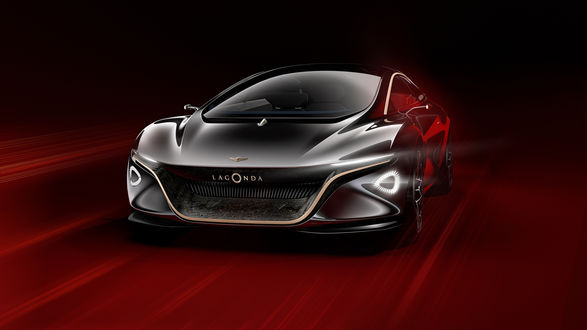 Обои на рабочий стол Aston Martin Lagonda на темно-красном фоне