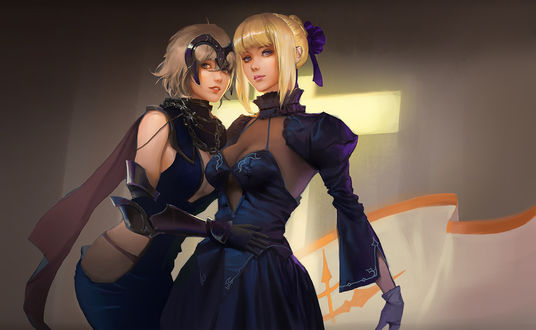 Обои на рабочий стол Joan of Arc / Жанна дАрк и Saber / Сэйбер, из игры Fate / Grand Order, by li moly