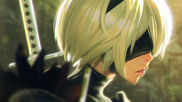 Обои на рабочий стол YoRHa No. 2 Type B, персонаж из игры NieR: Automata, художник Ilya Kuvshinov