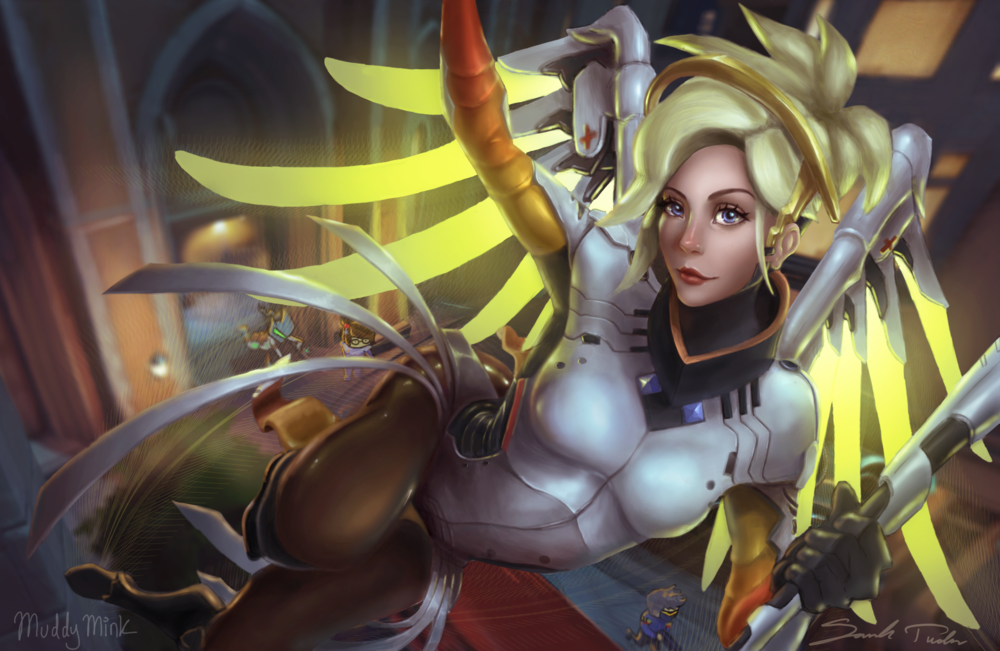 Обои для рабочего стола Mercy / Ангел / Angela Ziegler / Ангела Циглер из игры Overwatch / Дозор, by MuddyMink