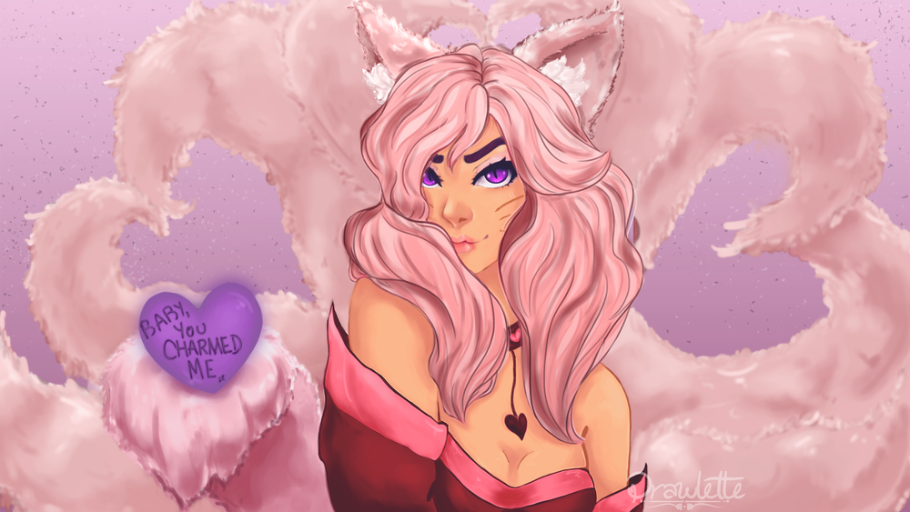 Обои для рабочего стола Ahri / Ари из игры League of Legends / Лига Легенд (Baby, you charmed me / Детка, ты очаровала меня), by Prawlette