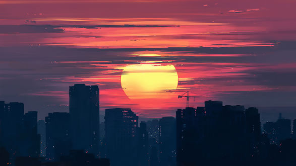 Обои на рабочий стол Город на закате солнца, by Aenami-Аlena Velichko