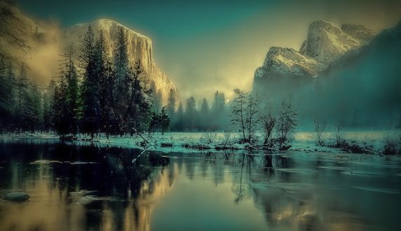 Обои на рабочий стол Зимний пейзаж природы, Yosemite national Park, California, USA / Йосемитский национальный парк, Калифорния, США, by Gerd Altmann