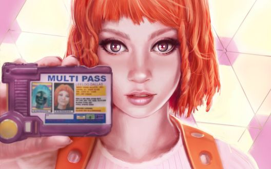 Обои на рабочий стол Лилу из фильма Пятый элемент / The Fifth Element показывает свой паспорт, art by ivantalavera