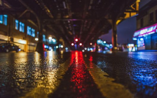 Обои на рабочий стол Мокрая дорога на улице Нью-Йорк / New York, США / USA