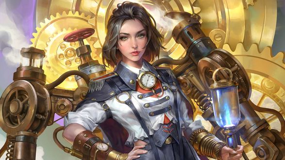Обои на рабочий стол Девушка в стиле steampunk, by Jeremy Chong