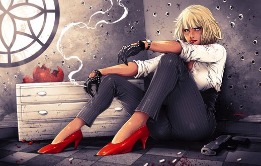 Обои на рабочий стол Агент Lorraine Broughton / Лоррейн Бротон, из фильма Atomic Blonde / Взрывная блондинка, by Kareem Ahmed