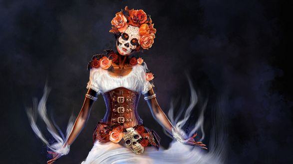 Обои на рабочий стол Девушка в образе Santa Muerte / Святой Смерти