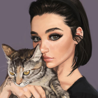 Обои на рабочий стол Модель Michele Alves с кошкой, арт by Ivаn Talavera