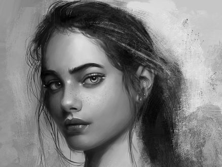 Обои на рабочий стол Черно-белый портрет девушки, by abeer malik